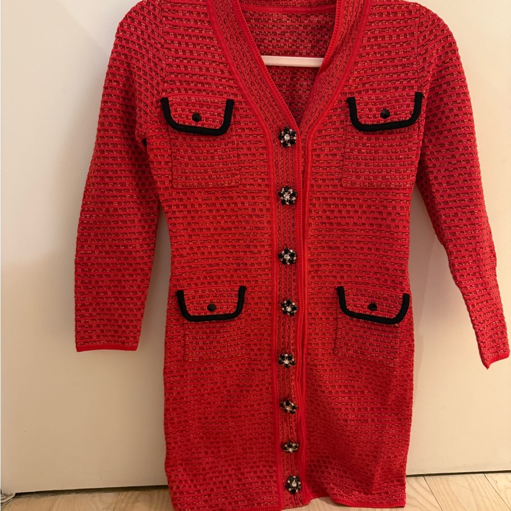 Red Button-Up Women's Sweater